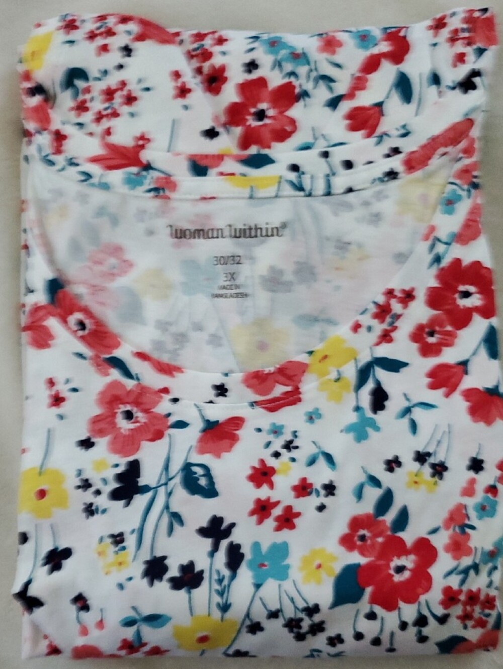 Woman Within round neckline Tunic 3/4 Sleeves multi color Floral 3X (30/32) NEW - Picture 6 of 8
